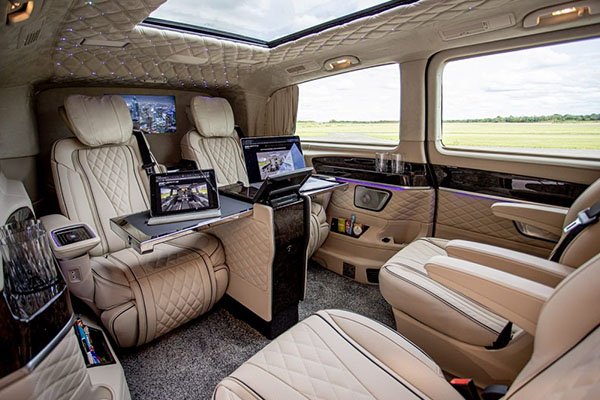 Spacious luggage compartment in the Mercedes-Benz Jet Class, providing ample space for your bags and belongings while traveling through London.