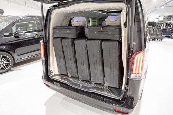 Spacious luggage compartment in the Mercedes-Benz Jet Class, providing ample space for your bags and belongings while traveling through London.